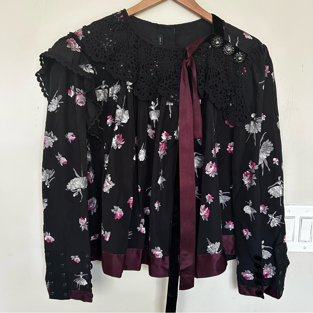Marc Jacobs Black Pink Floral crochet oversized Blouse. Size 00 - Picture 1 of 13